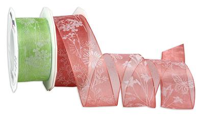 FLORAL organza 20-m-roll with wired edges